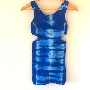 Bebe | body con blue tie dye dress with side cutouts
